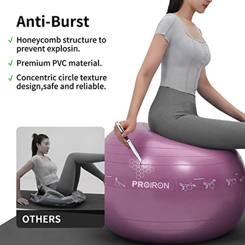Image of PROIRON Printed Yoga Ball-55cm RED Exercise Ball with Postures Shown on The Yoga Ball, Pregnancy Ball, Anti-Burst Gym Ball, Swiss Ball with Pump, Birthing Ball for Yoga, Pilates, Fitness, Labour