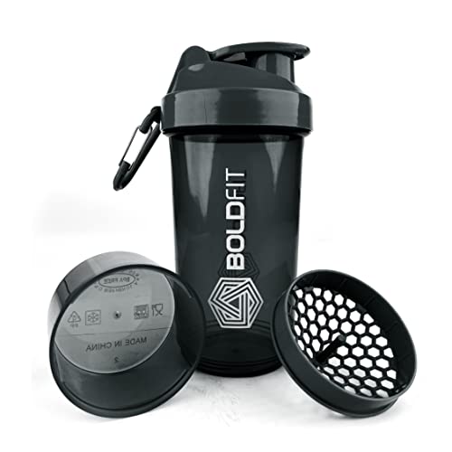 Boldfit Smart Shaker Bottles For BCAA & Pre-Post Workout Supplement Protein Shake Gym Sipper Bottle For Men & Women, BPA Free With Storage Compartment -600ml, Black