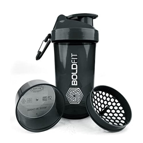 Image of Boldfit Smart Shaker Bottles For BCAA & Pre-Post Workout Supplement Protein Shake Gym Sipper Bottle For Men & Women, BPA Free With Storage Compartment -600ml, Black