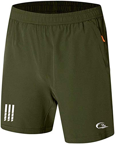 CBlue Men's Outdoor Quick Dry Lightweight Sports Shorts Zipper Pockets (Small, Army)