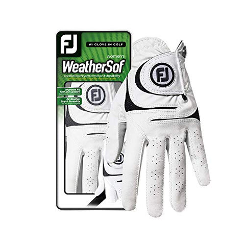Image of FootJoy Women's WeatherSof Golf Glove, White Large, Worn on Right Hand