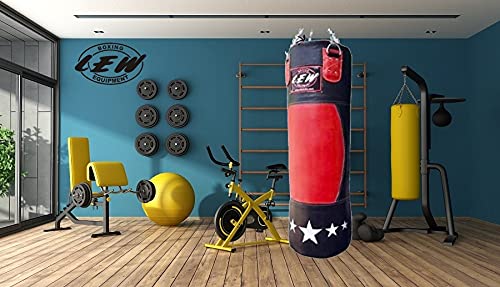LEW 4 FT Retro Two Tone Koskin Leather Heavy Bag Leather Punch Bag Boxing MMA Sparring Punching Training Kick Boxing Muay Thai with Hanging Chain