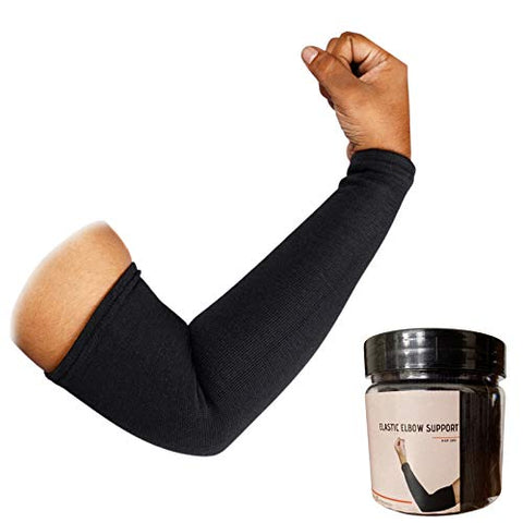 Image of Aeroglo Health - Warm Compression Arm & Elbow Support Sleeve (Pair Pack in Re-usable Jar) for Pain, Jerk and Tan Prevention - Soft, Knitted & Breathable Material (Black)