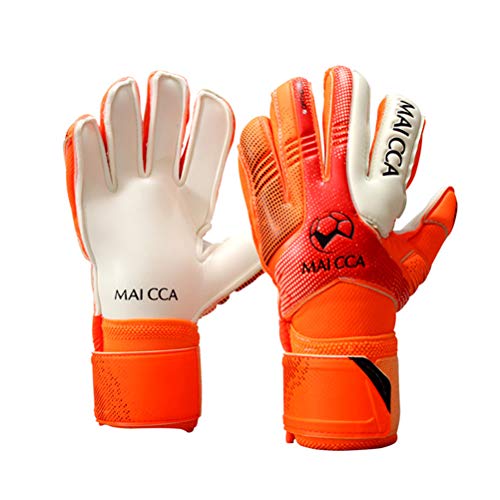 Haploon Youth Goalie Goalkeeper Gloves Kids Professional Goalkeeper Gloves,Soccer Football Training Goalkeeper Secure Gloves with Finger Protector-Carry Tote Included (Orange, 7#)