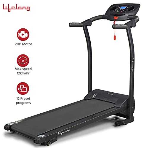 Lifelong Fit Pro 2 HP Peak Motorized Treadmill for Home, 12Km/Hr Speed, Max User Weight 100Kg, LCD display and Heart Rate Sensor For Home Workouts| Home Gym (Free Installation Assistance)