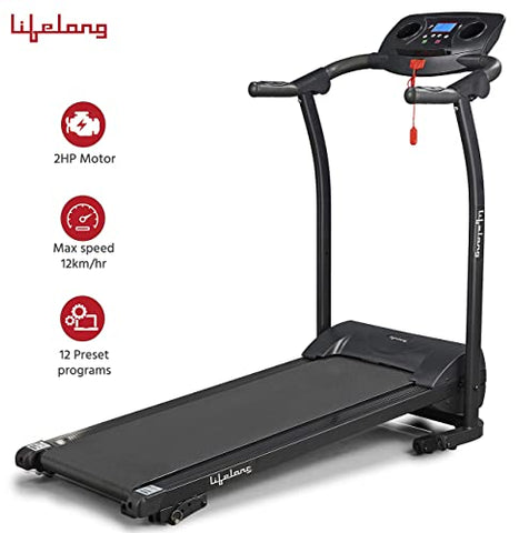 Image of Lifelong Fit Pro 2 HP Peak Motorized Treadmill for Home, 12Km/Hr Speed, Max User Weight 100Kg, LCD display and Heart Rate Sensor For Home Workouts| Home Gym (Free Installation Assistance)