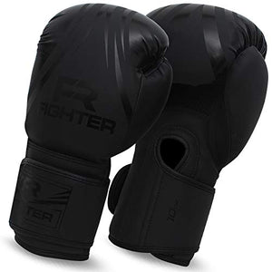 Fighter Boxing Gloves Perfect for MMA Training, Punching Bag, Kickboxing, Muay Thai Boxing Gloves for Men, Women and Adult (Black, 12 oz)