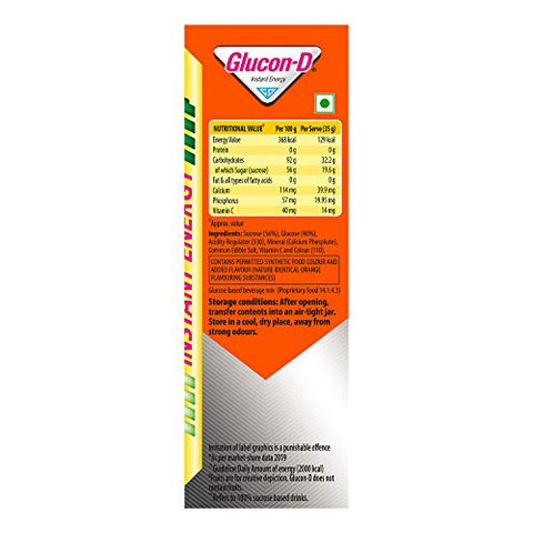 Image of Glucon-D Instant Energy Health Drink Tangy Orange - 1kg Refill with free bottle