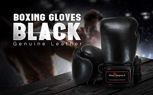 Genuine Leather Boxing Gloves Black 12 Oz. Pro Impact 80 Value