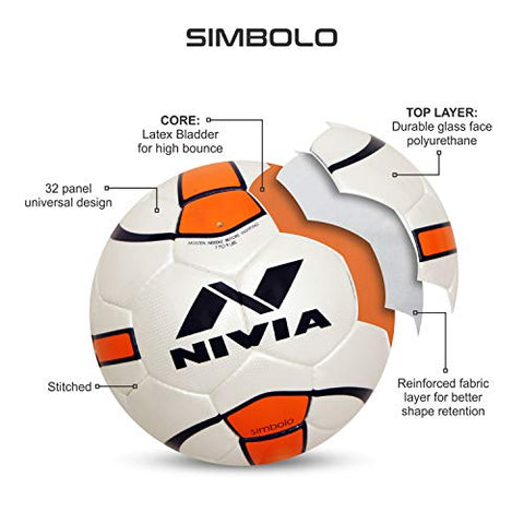 Image of Nivia Simbolo Football, Size 5 (White/Orange), leather