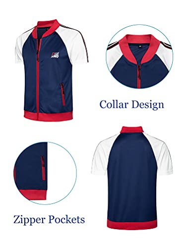 PASOK Men's Tracksuits 2 Piece Set Outfit Full Zip Jogging Sweatsuits Activewear Sport Suit (L, Short Style Navy)