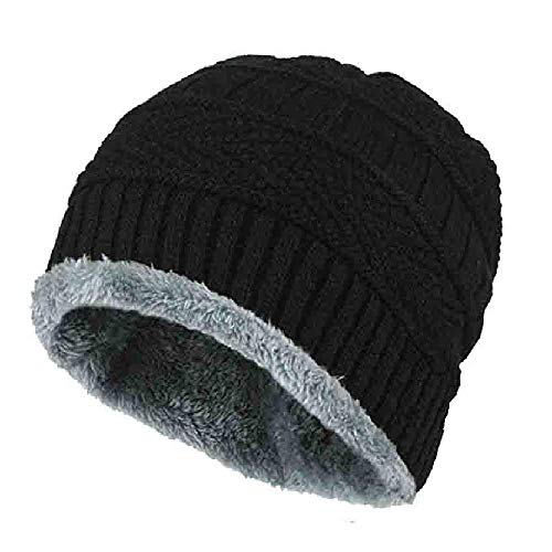 HOSVIN Winter Knit Beanie Woolen Cap Hat Woolen Neck Warmer Scarf Set for Men & Women - Black