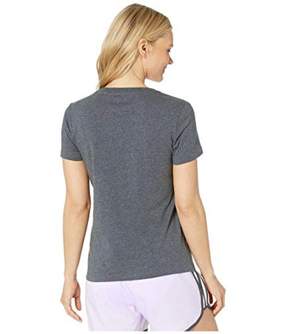 Image of adidas Women's Essentials Linear Slim Tee Dark Gray Heather/Purple Tint X-Small