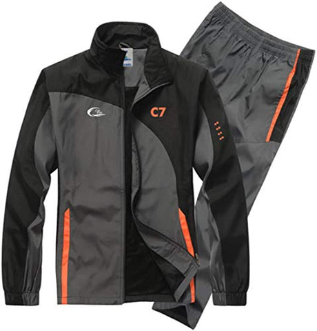 Image of CBlue Men's Running Windbreaker Gym and Sports Tracksuit (Large, Black / Grey / Orange)