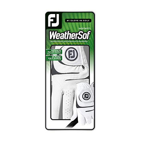 Image of FootJoy Women's WeatherSof Golf Glove, White Large, Worn on Right Hand