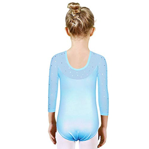 Image of Gymnastics Leotards for Toddler Girls Shiny Lace Dance Outfit Athletic Apparel B203_LightBlue_8A