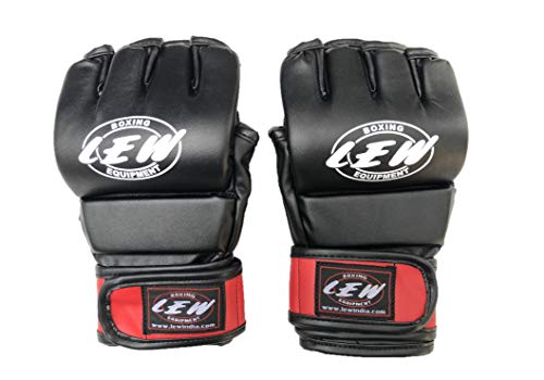 LEW Red/Black Fight/MMA/Muay Thai Thumb Protection Grappling Gloves (Black/Red, Large/X-Large)