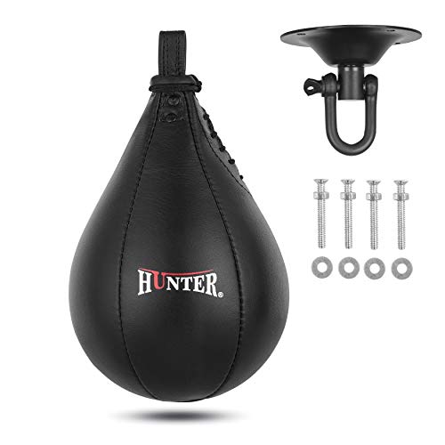 HUNTER Speed Ball Boxing Cow Hide Leather MMA Muay Thai Training Punching Dodge Striking Bag Kit Hanging Swivel Workout