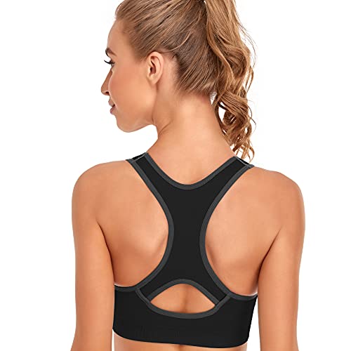 GXXGE Padded Racerback Sports Bras for Women High Impact Workout Yoga Gym  Activewear Fitness Bra Black White Small