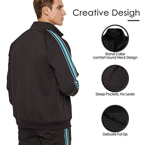 Image of Men's Tracksuit Set 2 Piece Athletic Sports Casual Full Zip Active Wear Sweatsuit Black Small