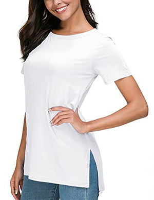 Herou Summer Tops for Womens Short Sleeve T-Shirts Tees with Side Split (1-White, Small)