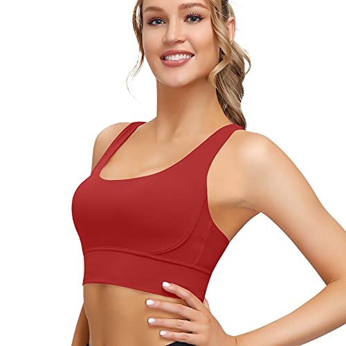 Lykoxa Women Sports Bra, High Impact Criss Cross Back Sexy Sports Bras for Workout Gym Activewear Red