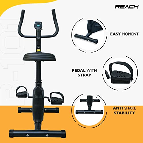 Reach B-101 Stationary Upright Bike for Home Gym | Exercise Cycle with Adjustable Resistance and Height Adjusting Cushioned Seat | For Weight Loss & Indoor Cardio Fitness Full Body Workout for both Men & Women