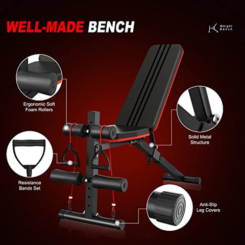 Image of naspaluro Weight Bench Adjustable, Full Body Exercise Folding Fitness Workout Bench with 7 Positions, Exercise Bench for Weight Lifting & Sit Up Abdominal Supine Board Flat Home Gym