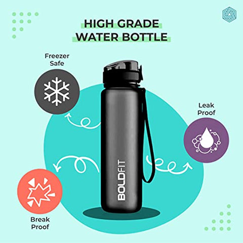 Image of Boldfit Water Bottle Sipper Bottle For Men Women & Kids Stylish Sport Sipper Bottles 1 Litre For Home Gym Office School & Collage Use With Measurements BPA Free Plastic Water bottles- Black 1000ml