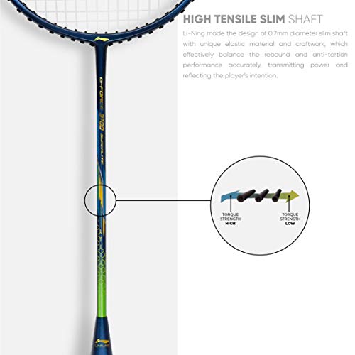 Li-Ning G-Force 3700 Superlite (AYPQ088-5) Carbon Fiber Strung Badminton Racquet (Navy/Orange) with Free Full Cover, Set of 1