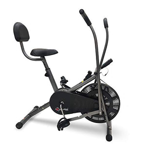 PowerMax Fitness BU-201 Dual Action Air Bike/Exercise Bike with Back Support System for Home Workout, black