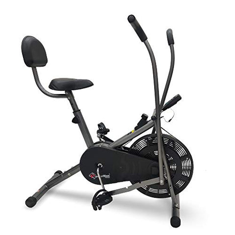 Image of PowerMax Fitness BU-201 Dual Action Air Bike/Exercise Bike with Back Support System for Home Workout, black