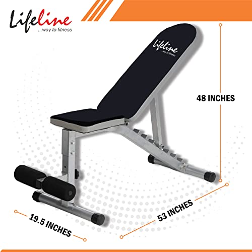 Life Line Fitness LB-311 Adjustable Bench with 8 Levels, Flat, Incline & Decline with Leg Support for Full Body Strength Workout for Men at Home,