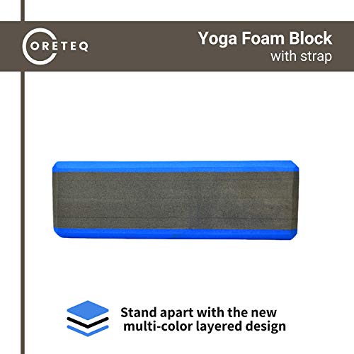 Coreteq High Stability EVA Foam Yoga Block Brick Set of 2 with Yoga Belt  Starter Kit (Blue-Black-Blue)