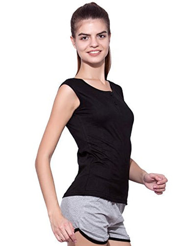 Image of Ap'pulse Women's Sleeveless Henley Tshirt Black