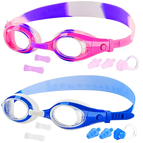 Elimoons Kids Swim Goggles, Pack of 2, Swimming Glasses for Children and Early Teens from 3 to 15 Years Old, Clear Vision, Anti-Fog, Waterproof, UV Protection