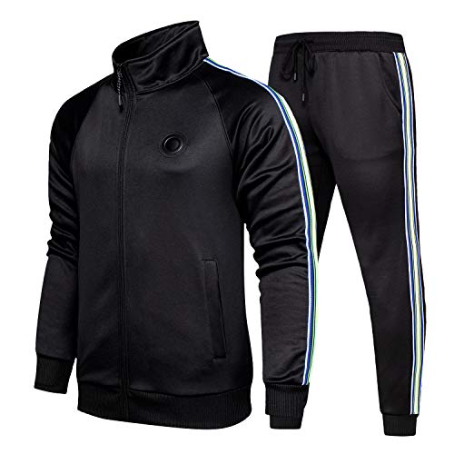 Men's Tracksuit Set 2 Piece Athletic Sports Casual Full Zip Active Wear Sweatsuit Black Small