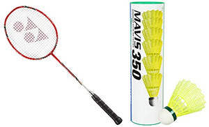 Yonex Voltric Lite Graphite Badminton Racquet with free Full Cover | Tri-voltage system | Made in Taiwan+Yonex Mavis 350 Green Cap Nylon Shuttlecock (Yellow)