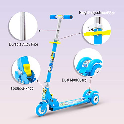 Image of GoodLuck Baybee Skate Scooter for Kids 3 Wheel Lean to Steer 3 Adjustable Height with Suspension for Kids Boys & Girls- Blue