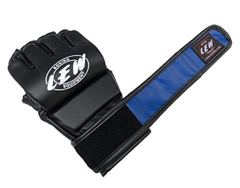 Image of LEW Black/Blue Fight/MMA/Muay Thai Thumb Protection Grappling Gloves (Black/Blue, Small/Medium)