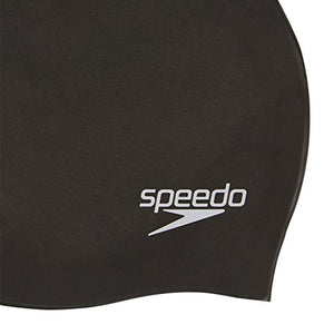 Speedo Plain Moulded Silicone Swimming Cap, Free Size (Black/Gold)