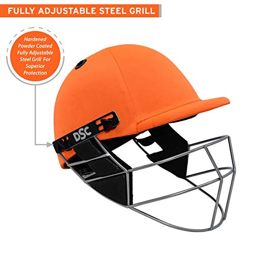 DSC DEFENDER Cricket Helmet for Men & Boys (Adjustable Steel Grill | Back Support Strap | Light Weight | size:Extra Small (Orange)
