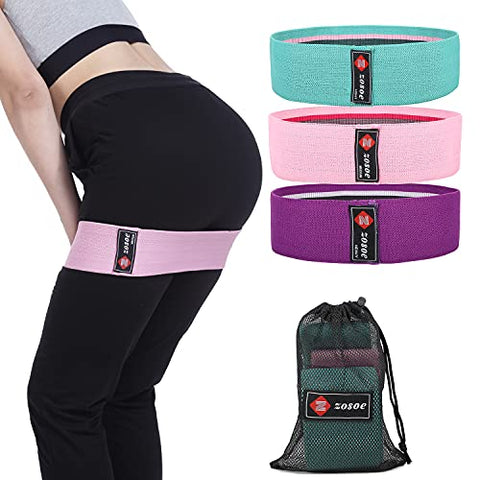 Image of ZOSOE Fabric Resistance Loop Bands for Exercise,3 Pack Non-Slip Workout Fitness Resistance Bands for Men and Women and Workout Non Slip Hip Booty Bands for Squats, Action Guide &Carry Bag (Set of - 3)