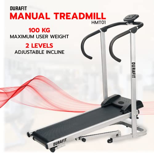 Durafit Manual Treadmill HMT01 with Max User Weight 100 Kg, Home Workout, LCD Display