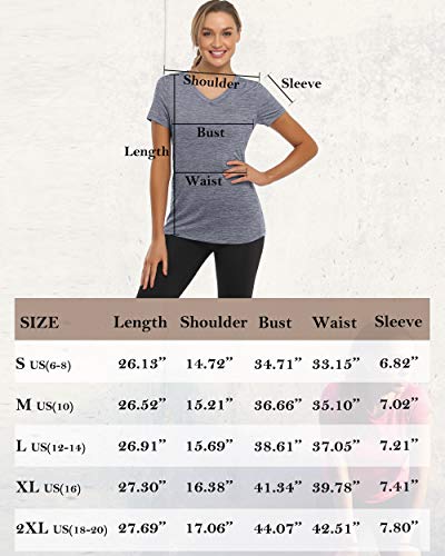CHICHO V Neck Pocket T-Shirts Women, Outwear Sweat-Wicking Stretch Short Sleeve Teen Shirt Loose Fit Quick Dry Absorb Sweat Working Out Sport Top Blue XXLarge