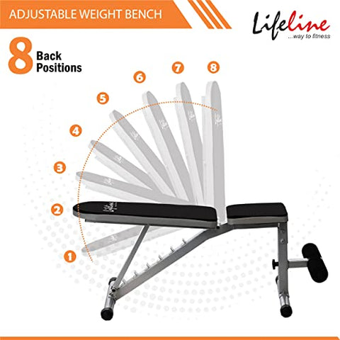 Image of Life Line Fitness LB-311 Adjustable Bench with 8 Levels, Flat, Incline & Decline with Leg Support for Full Body Strength Workout for Men at Home,