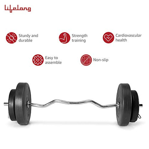 Image of Lifelong PVC Home Gym Set 10Kg Plate 3Feet Curl Rod and Dumbbells Rods with Gym Accessories, Black