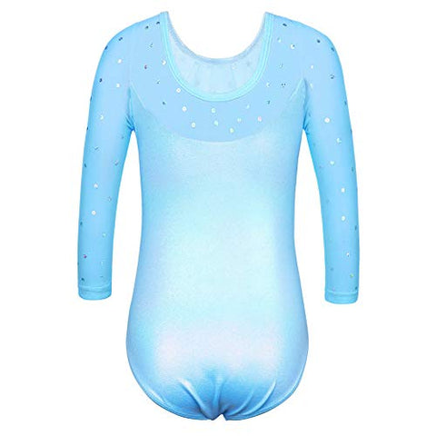 Image of Gymnastics Leotards for Toddler Girls Shiny Lace Dance Outfit Athletic Apparel B203_LightBlue_8A