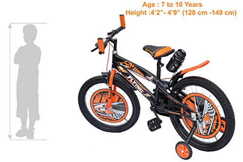 Image of RAW BICYCLES 20T Sports BMX Single Speed 14 Inches Steel Frame Road Bike Kids Bicycle/Cycle for 7 to 10 Years Boys & Girls Semi Assembled Tyre and Tube with Training Wheels (Orange)