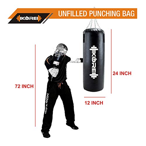 KORE Phantom 3 Feet Unfilled Heavy Black Punching Bag SRF Material Boxing MMA Sparring Punching Training Kickboxing Muay Thai with Rust Proof Stainless Steel Hanging Chain